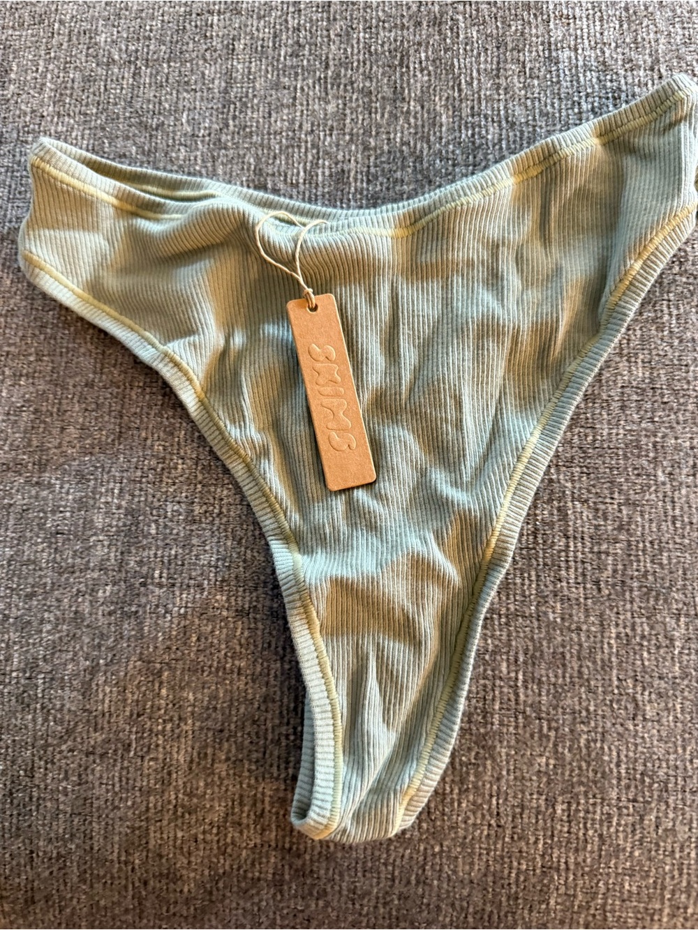 SKIMS Ribbed High-Cut Bikini Bottoms - Sage Green